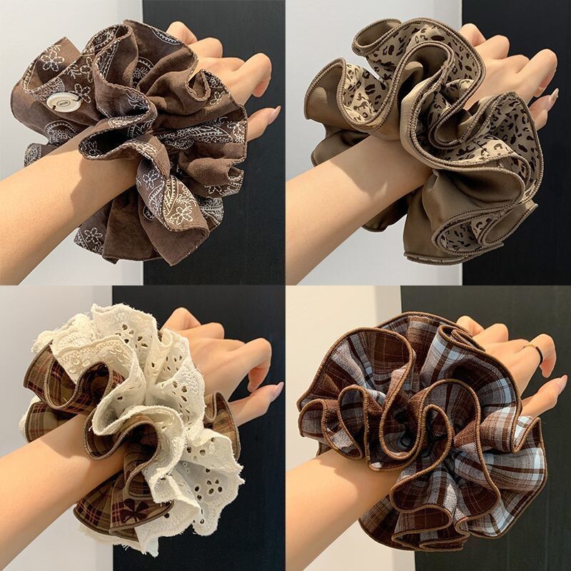 韩系复古发圈女大肠高级感新款头绳扎头ins秋冬发饰蝴蝶结双层