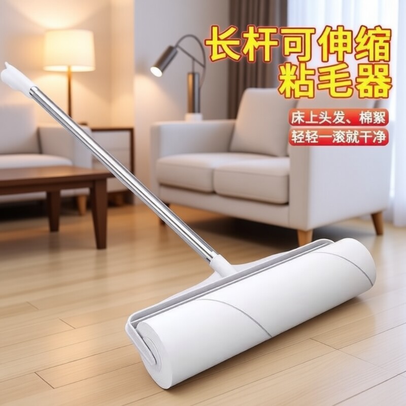 粘毛器滚筒长杆24cm滚刷床上地板黏头发滚轮可撕式纸除毛神器粘纸