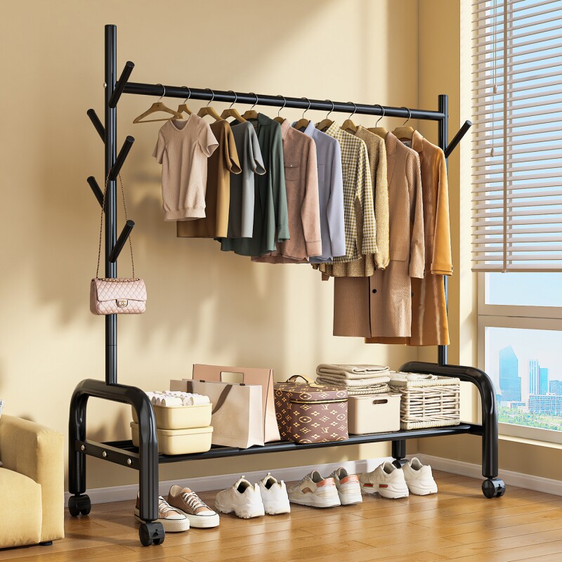 简易晾衣架落地卧室家用可移动挂衣架室内凉衣杆衣帽架客厅结实