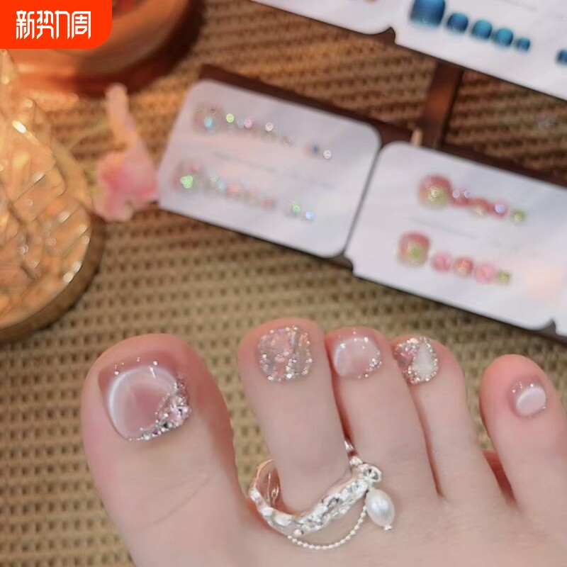 手工穿戴美甲脚指甲贴片高级感猫眼钻石脚趾甲穿戴甲可拆卸脚甲