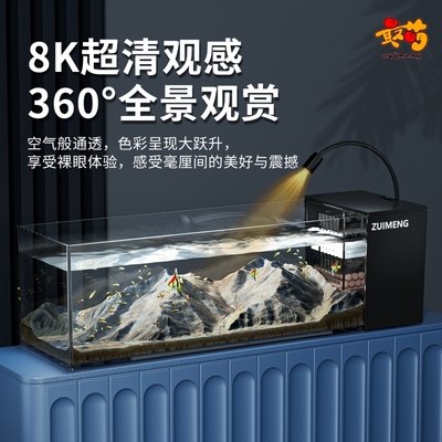 溪流缸小型懒人循环过滤桌面鱼缸生态造景一体成型侧滤南美缸系统