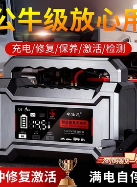 汽车电瓶充电器智能脉冲12v24v通用充满自停全自动车蓄电池充电机