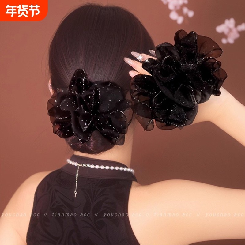 优雅气质满天星发饰欧根纱大肠发圈高级感发绳盘发丸子头头花头饰