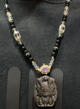 天然银曜石九尾狐吊坠情侣款挂件