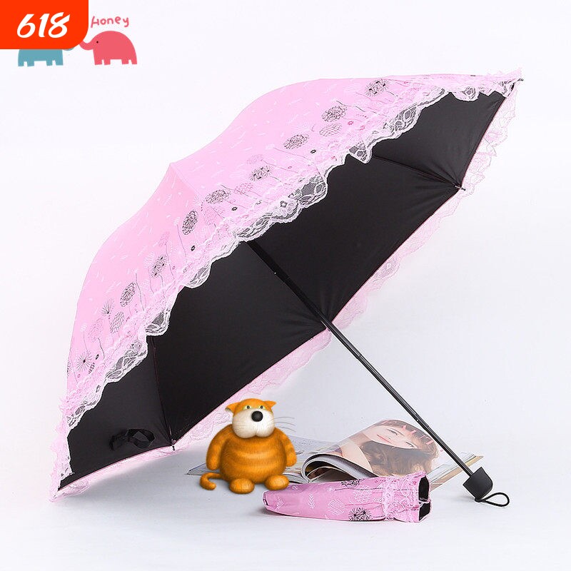太阳伞防晒蕾丝花边公主伞遮阳伞超强防紫外线女黑胶伞晴雨两用伞
