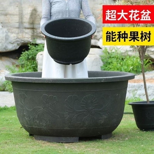 特大号加厚大花盆黑色塑料树脂花盆铁树种阳台庭院养鱼荷花专用盆
