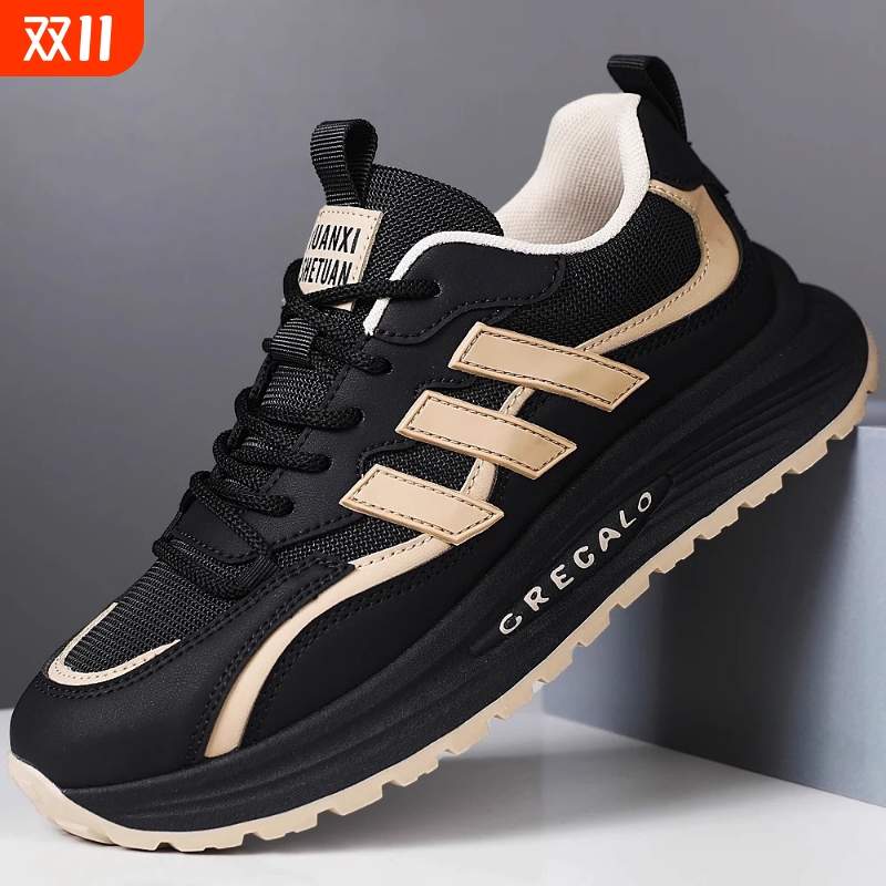 男鞋新款秋季透气防滑休闲运动鞋青少年黑色厚底跑步老爹潮鞋