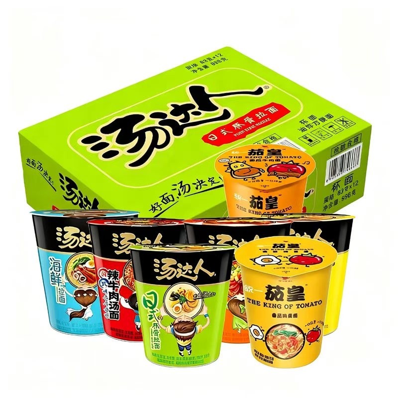 统一汤达人方便面12杯桶装整箱装泡面网红日式酸辣豚骨拉面混搭面