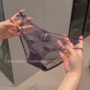 女薄款 性感高级感蝴蝶结三角裤 女低腰2025新款 纯欲风波点蕾丝内裤