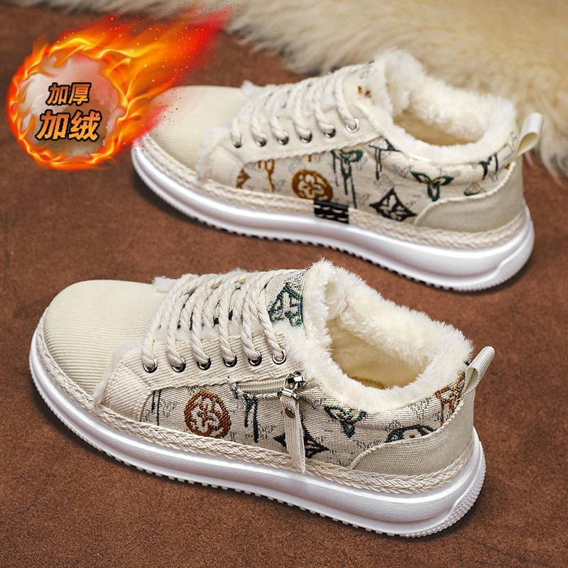 男鞋冬季加绒加厚保暖休闲棉鞋青少年小众设计高级感软底运动板鞋