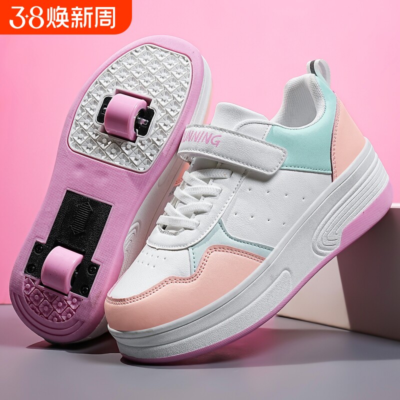 男女童学生暴走轮滑鞋女童魔术贴双轮可拆卸收缩儿童暴走鞋溜冰鞋