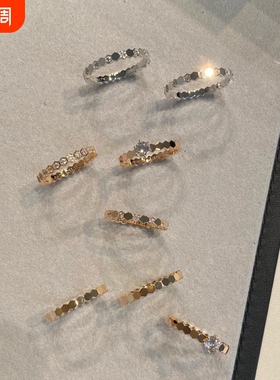 爆款蜂巢戒指女高级感满钻18k玫瑰金蜂窝叠戴排钻高级感925银指环