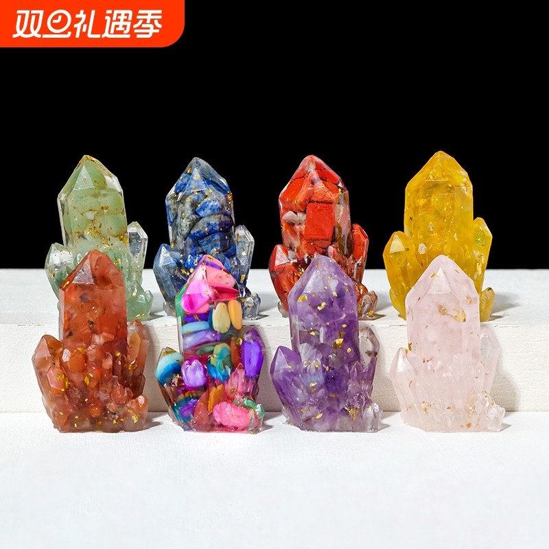 天然水晶碎石滴胶水晶簇摆件创意家居办公桌面水晶工艺品装饰摆件