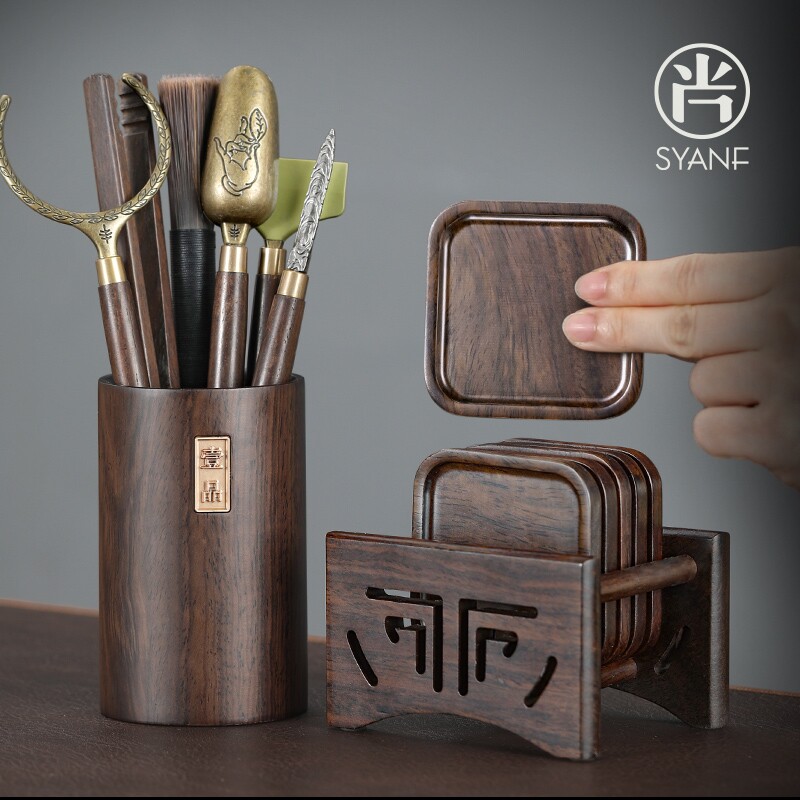 茶道六君子套装黑檀木泡茶工具三件套茶杯垫茶具茶桌茶道配件