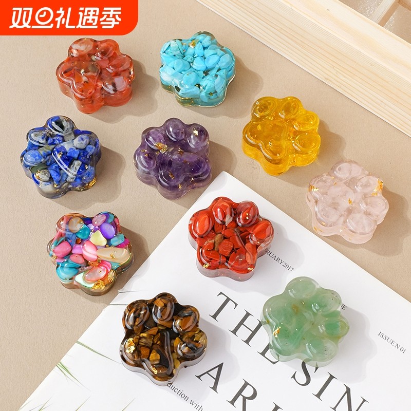 天然水晶碎石滴胶猫爪摆件水晶石可爱装饰品纪念品小礼物紫水晶