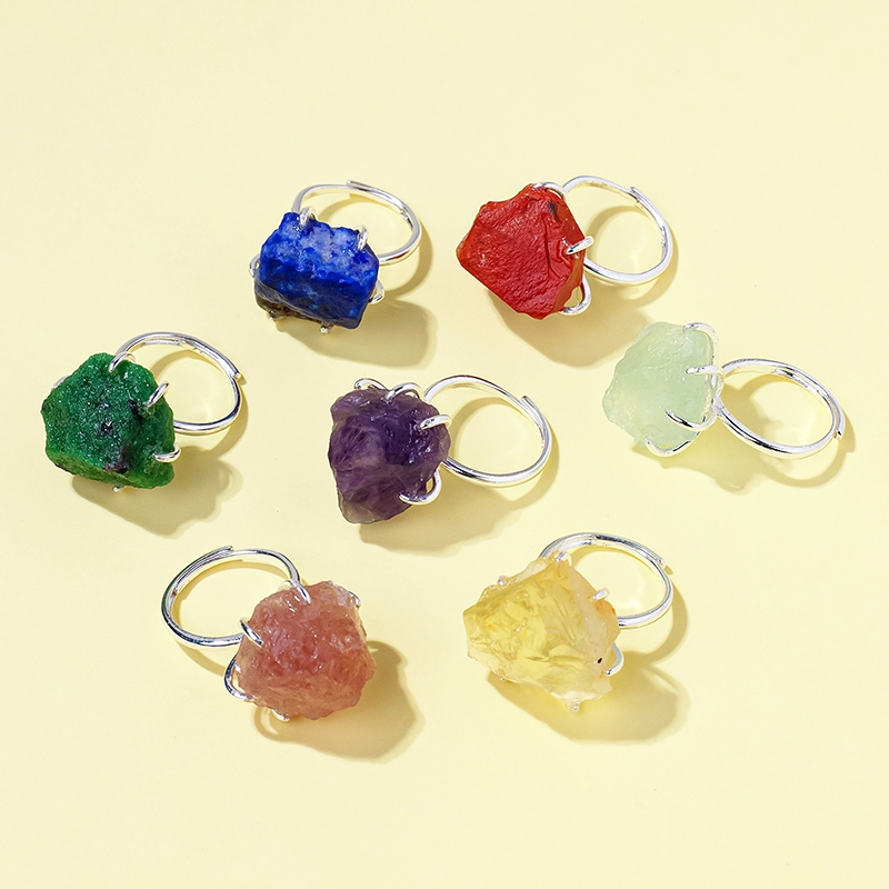 天然水晶戒指不规则原矿石活口可调节戒指女士情侣戒指七夕礼物