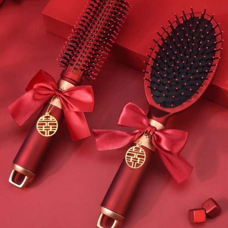 梳子结婚专用陪嫁婚庆用品女士专用长发一对红色喜气垫梳家用滚梳