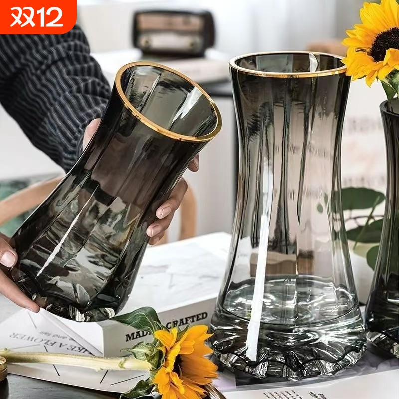 轻奢玻璃花瓶透明水养鲜花百合