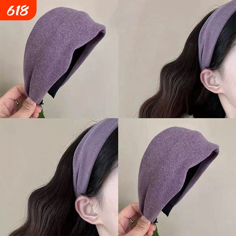 宽边发箍雾霾紫布艺秋冬显白韩复古发卡超宽发带儿童紫色高级灰色