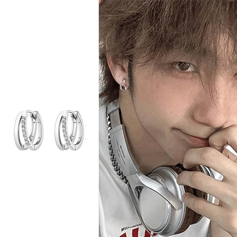 925银针双层圈圈耳环女小众气质高级感素圈耳饰2025新款爆款耳钉