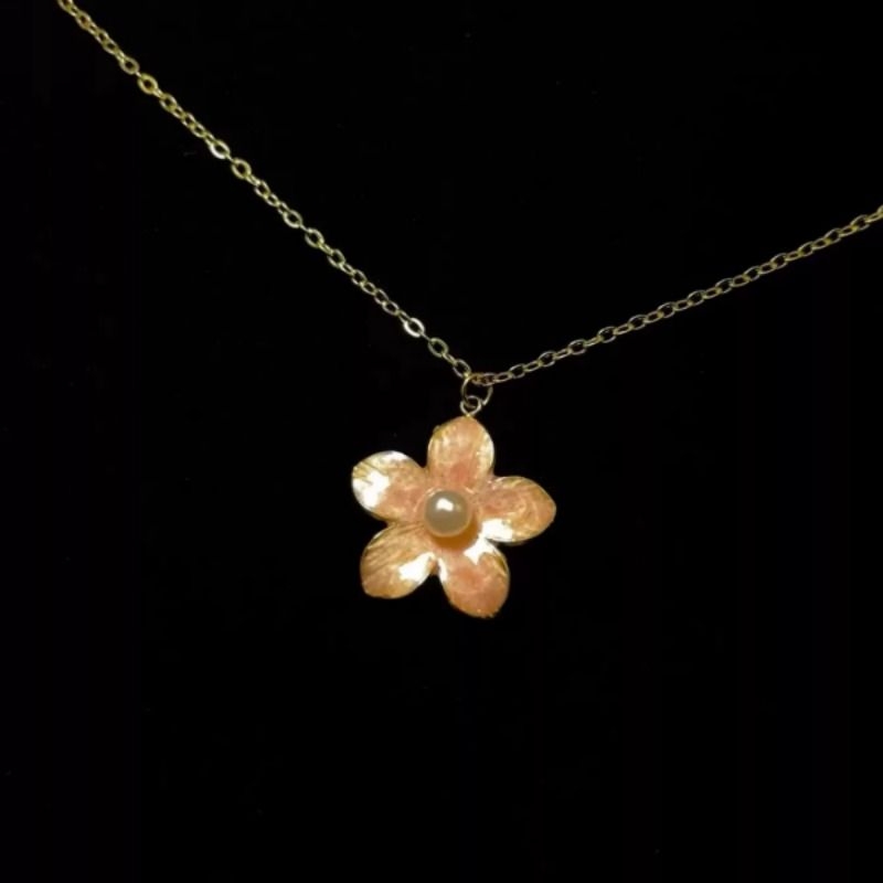 Vintage古着Pearl cherry blossoms夏日出游花朵珍珠甜美项链