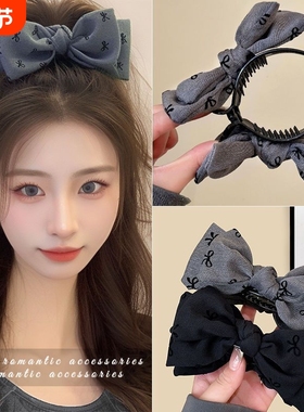 last kiss 蝴蝶结发夹灰色系2024新款秋冬发饰高马尾丸子头抓夹女