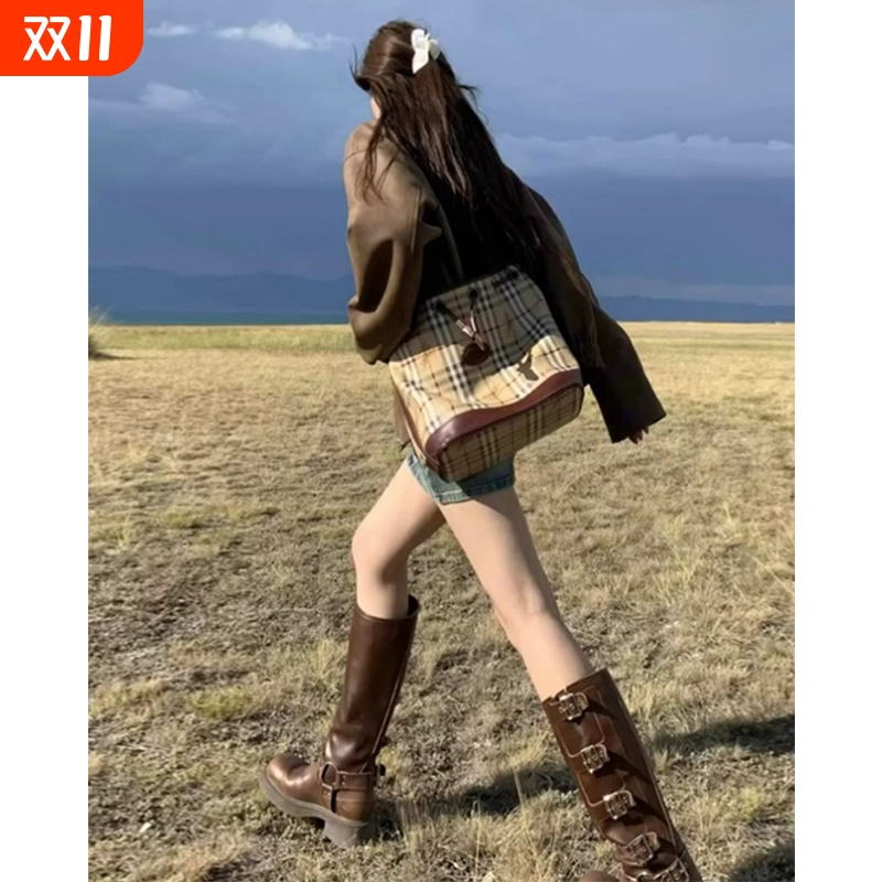 厚底粗跟棕色长筒靴子女夏2025新款美拉德西部牛仔川藏高筒骑士靴
