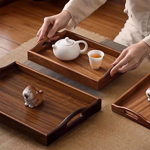 胡桃木长方形托盘餐厅端菜收纳盘