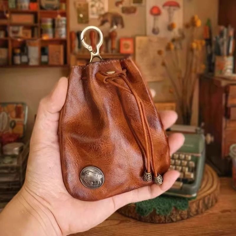 日系手工复古零钱包简约钥匙包多功能腰包男小挂包文玩核桃收纳包