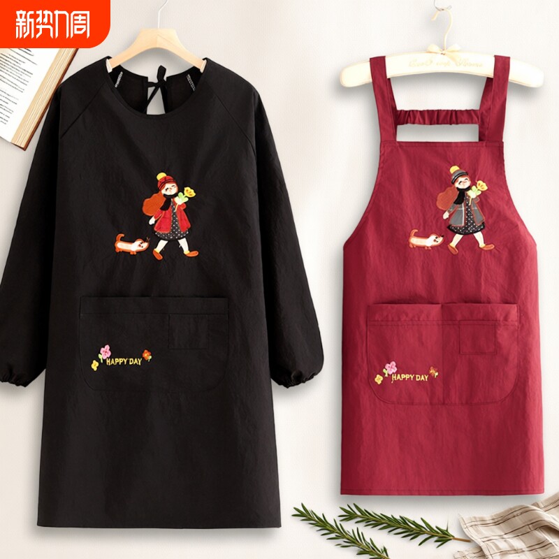 新型防水围裙女韩版洋气年轻款工厂上班专用防油罩衣背带耐磨黑色