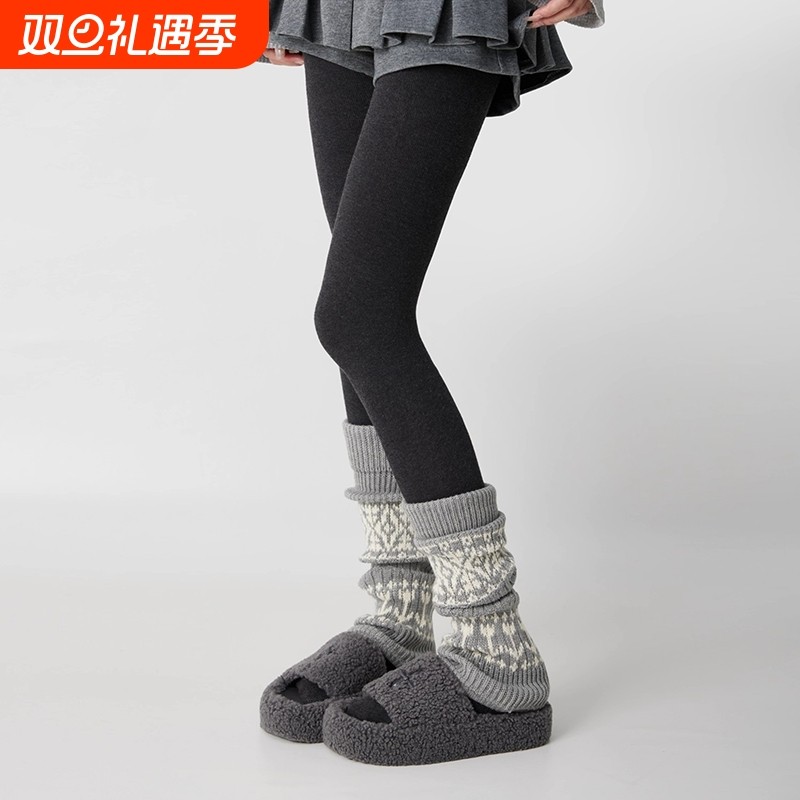 复古费尔岛堆堆袜套秋冬加厚保暖灰色腿套羊毛袜子2025新款爆款冬