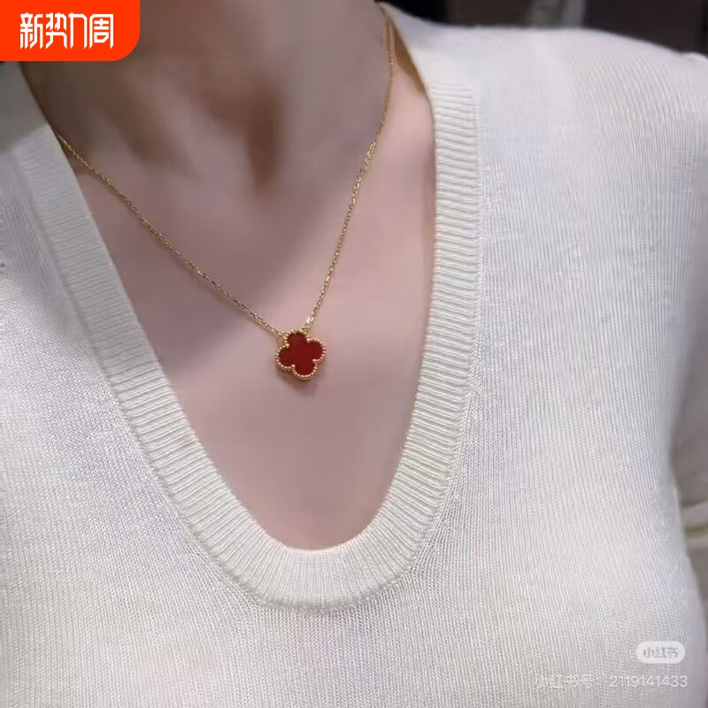 红码碯幸运四叶草项链女纯银镀18k玫瑰金轻奢百搭锁骨链女友礼物