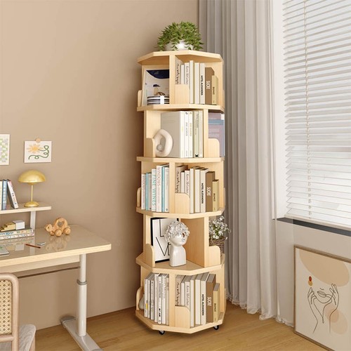 原木可移动360度旋转书架