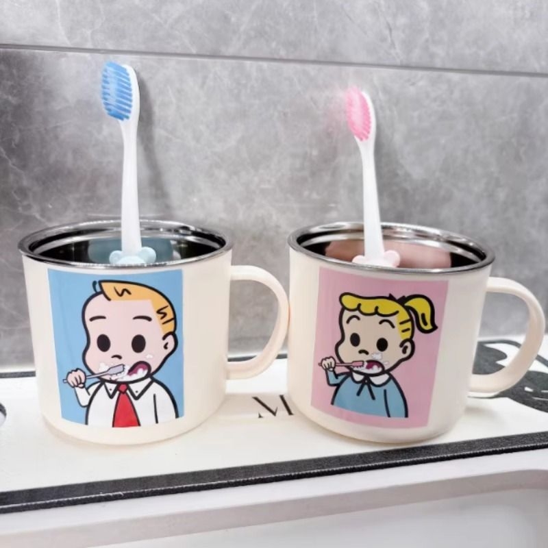 儿童刷牙杯子洗漱家用牙缸牙具杯牙刷杯304不锈钢漱口杯男孩女孩