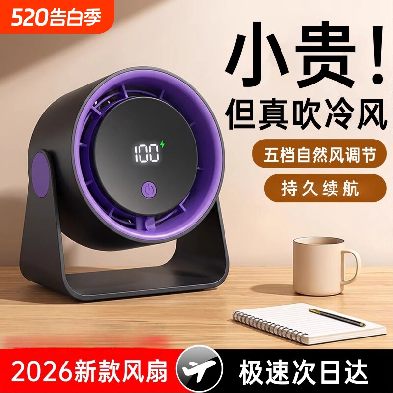 2026新款小风扇桌面风扇台式循环扇静音办公室桌上学生宿舍可壁挂