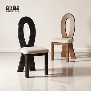 法式实木椅子家用餐椅中古人鱼钥匙椅化妆凳高级感靠背椅客厅餐厅