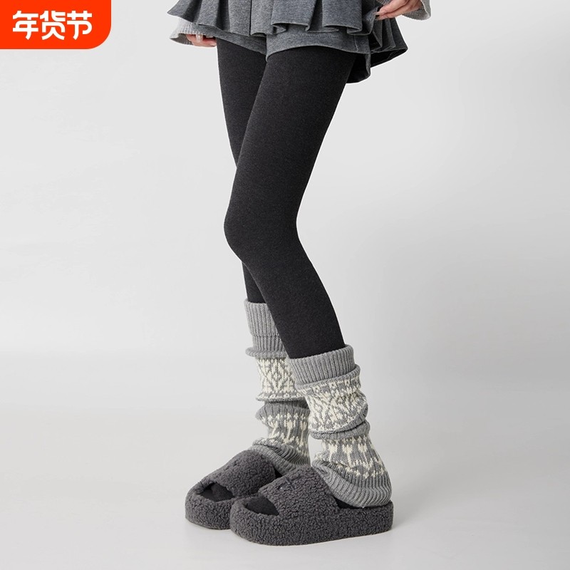 复古费尔岛堆堆袜套秋冬加厚保暖灰色腿套羊毛袜子2025新款爆款冬