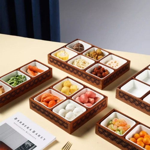 九宫格实木托盘餐具拼盘围炉煮茶果盒干果盘中式复古木质托盘分格