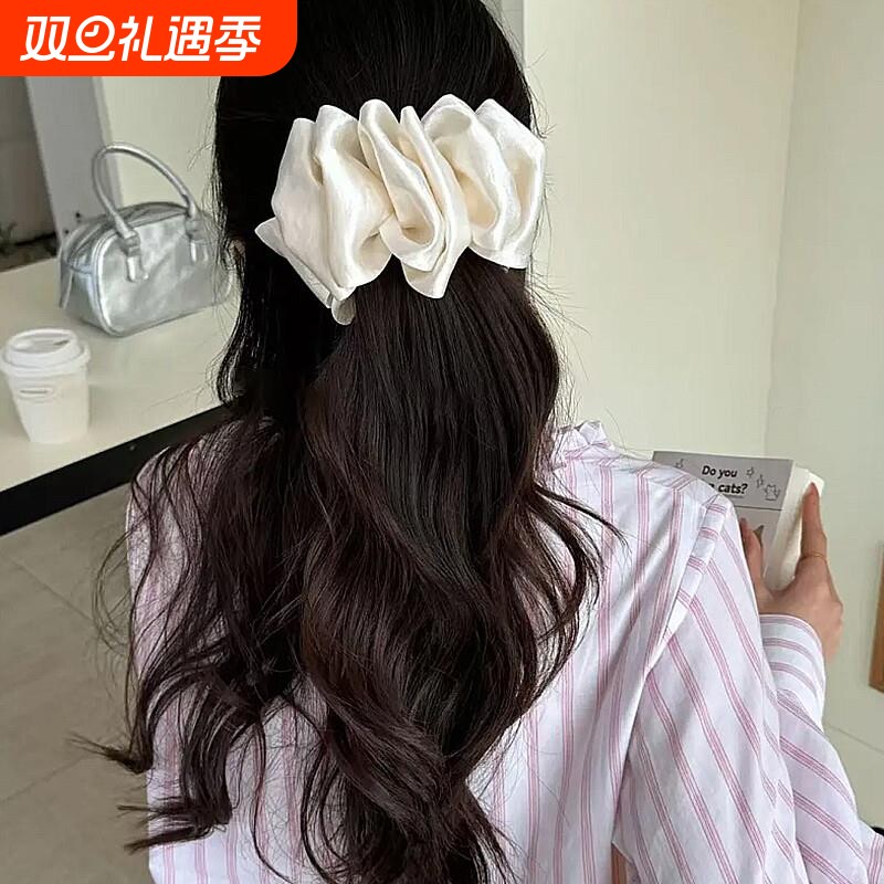 高级感缎面巨显发量横着夹芭蕾奶油系小灯泡超大号香蕉夹高马尾