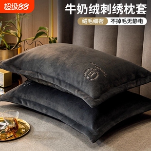 加厚牛奶绒枕套一对装枕头套冬季珊瑚绒48cmx74cm单个枕芯内胆套2