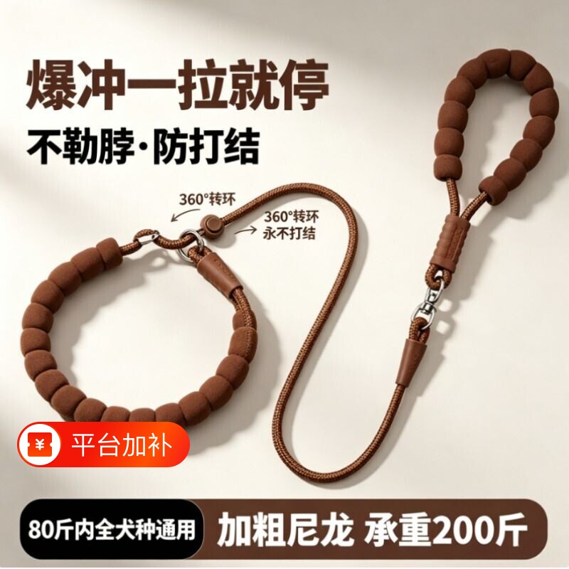 宠物牵引绳炫彩泡棉握把狗狗牵引绳反光牵引绳中大型遛狗绳子