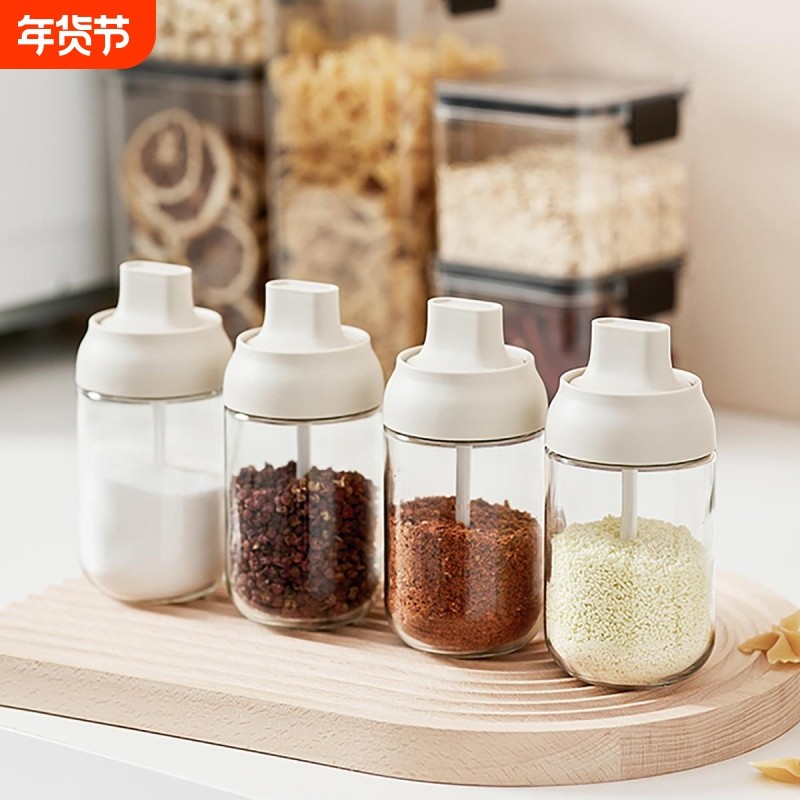 创意带标签防潮盖勺一体调味罐家用厨房调料盒玻璃调味瓶,厨房/烹饪用具,调味瓶罐/调料研磨器,淘宝优惠券,粉丝福利购,淘宝优惠卷