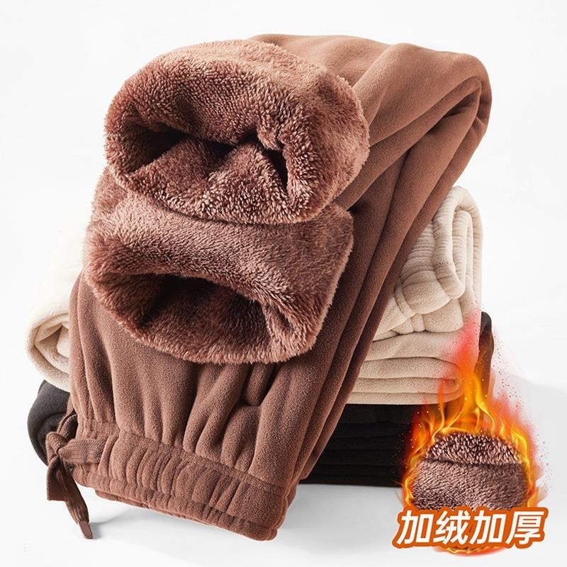 双面绒休闲裤男抓绒裤奥粒绒针织运动裤冬季纯色束脚卫裤新款羊绒