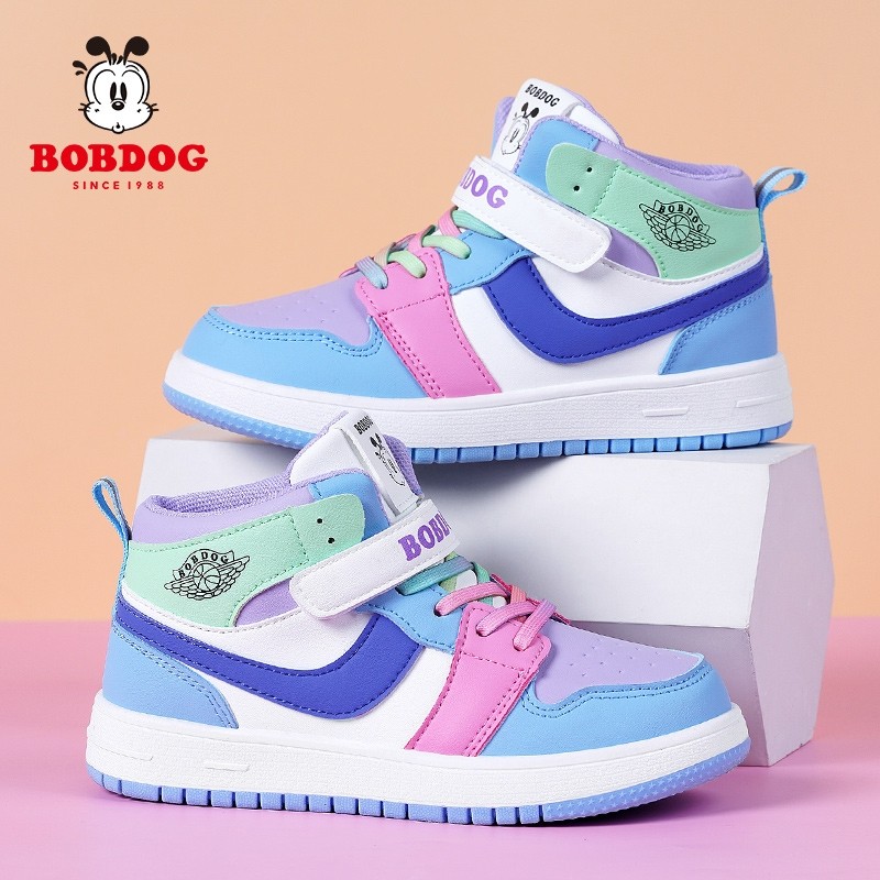 巴布豆女童运动鞋秋款2025新款经典款女孩高帮皮面AJ板鞋儿童鞋
