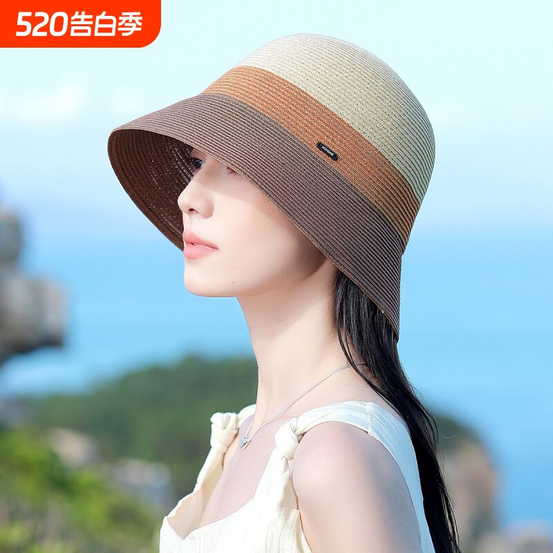日本高品质可折叠条纹草帽女款宽檐渔夫帽夏季凉帽防晒帽太阳帽子