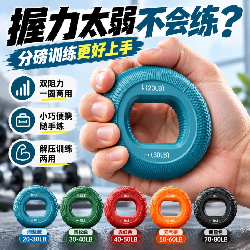 握力圈握力器硅胶双阻力手指手腕力训练男女健身练小臂解压多磅数