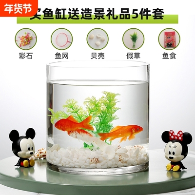 超白加厚圆柱形口不割手直筒透明玻璃金鱼缸客厅大号落地水培桌面