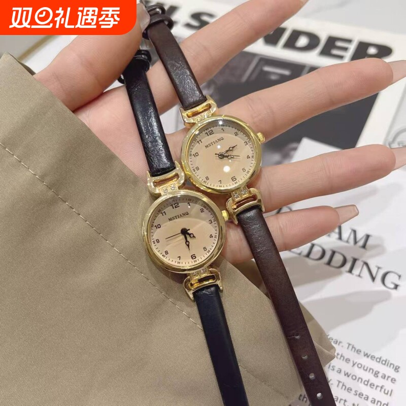 复古考试手表女款学生ins高颜值小香风小表盘女士石英表精致防水