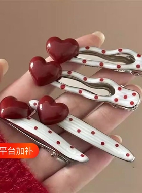 发夹韩国新款安克拉波点甜美可爱侧边夹刘海夹发饰少女鸭嘴红色