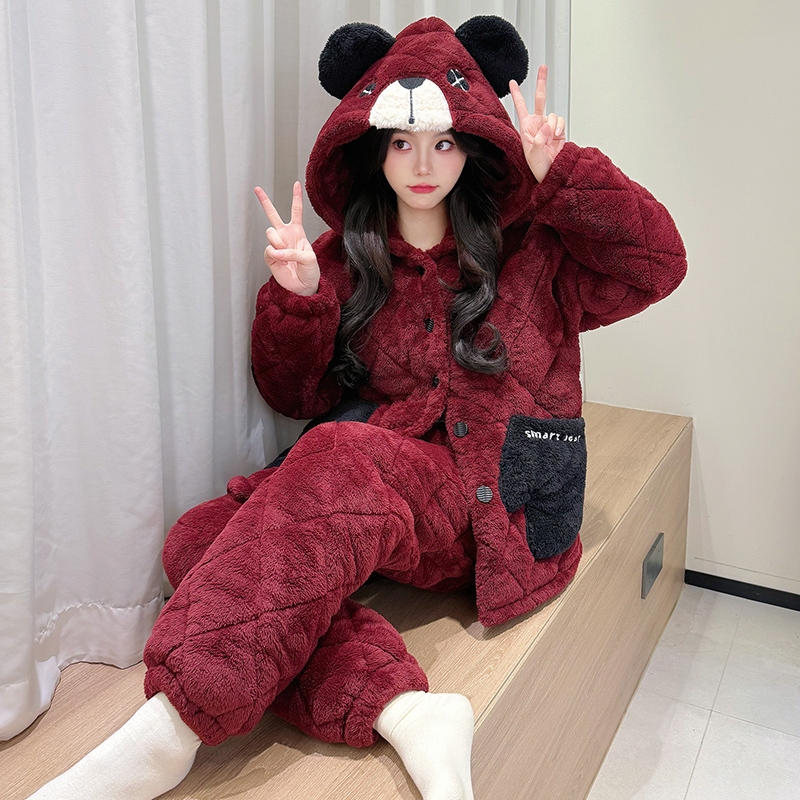 珊瑚绒睡衣女冬季加厚加绒家居服